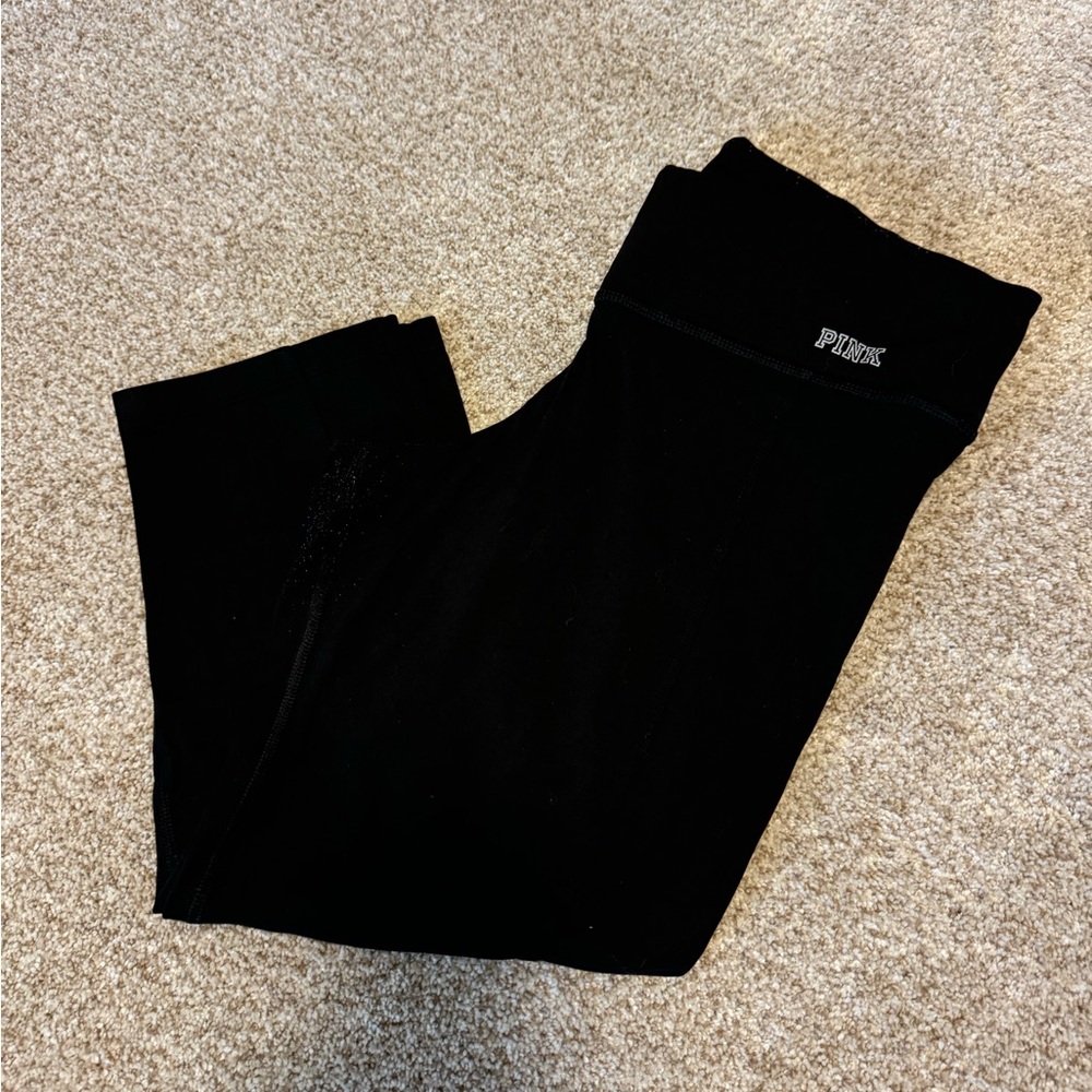 Black PINK Cropped Leggings with Mesh Cutouts